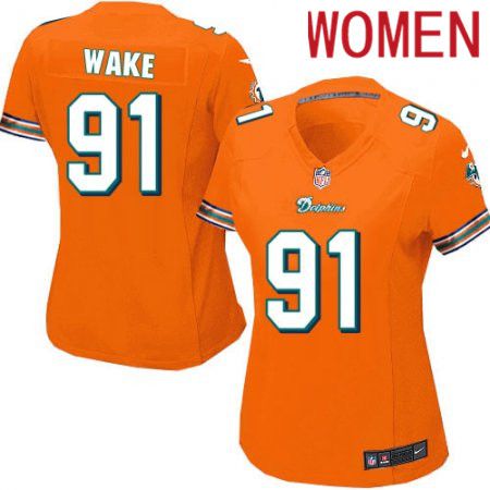 Women Miami Dolphins 91 Cameron Wake Nike Orange Game NFL Jersey